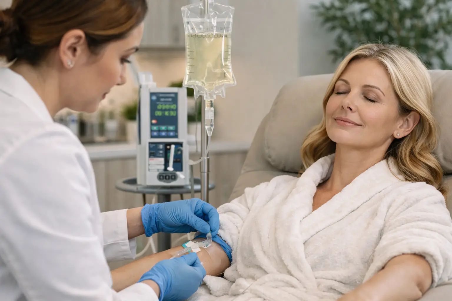 woman receiving NAD IV therapy in a medical spa
